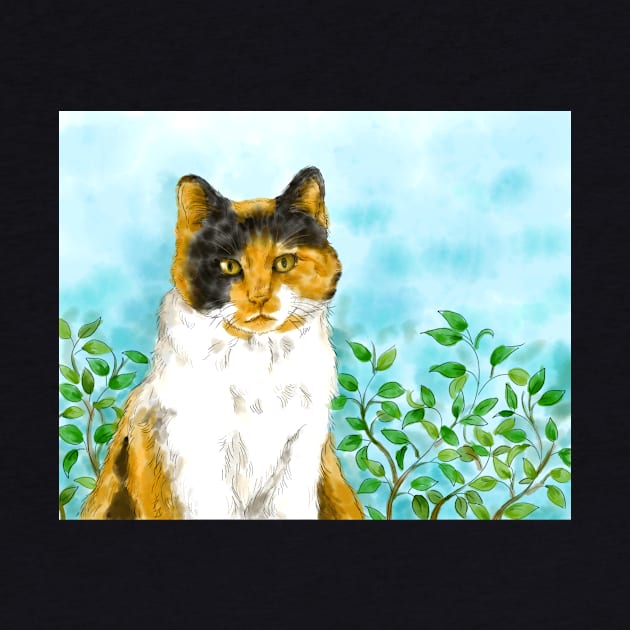 Calico cat pet portrait watercolor painting by Nalidsa